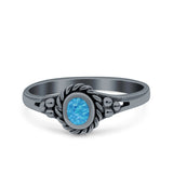 Vintage Style Lab Opal Petite Dainty Ring Solid Oxidized 925 Sterling Silver