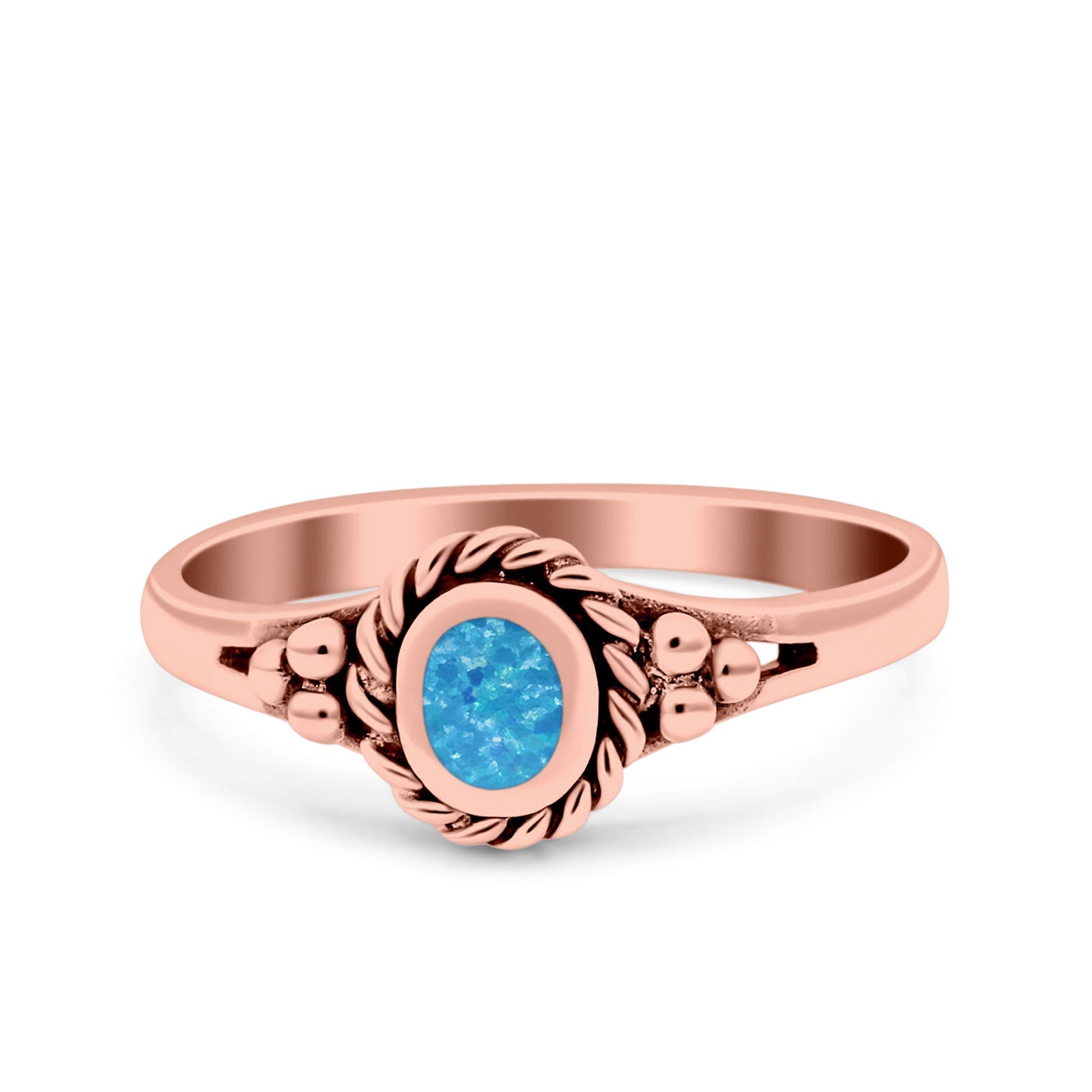 Vintage Style Lab Opal Petite Dainty Ring Solid Oxidized 925 Sterling Silver