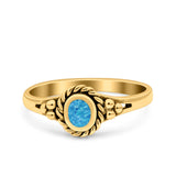 Vintage Style Lab Opal Petite Dainty Ring Solid Oxidized 925 Sterling Silver