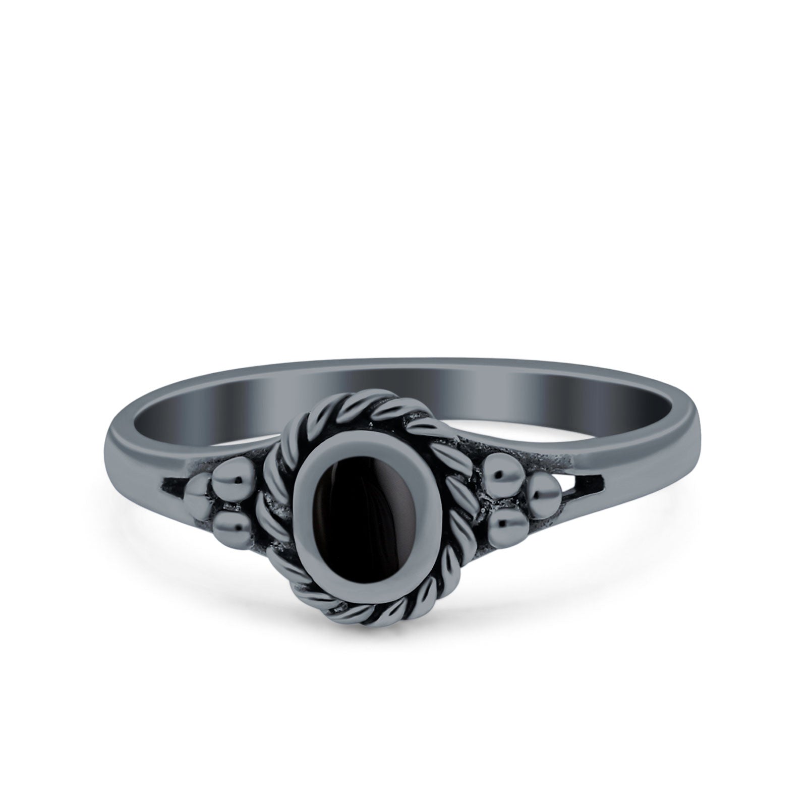 Vintage Style Lab Opal Petite Dainty Ring Solid Oxidized 925 Sterling Silver