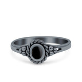 Vintage Style Lab Opal Petite Dainty Ring Solid Oxidized 925 Sterling Silver