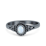 Vintage Style Lab Opal Petite Dainty Ring Solid Oxidized 925 Sterling Silver