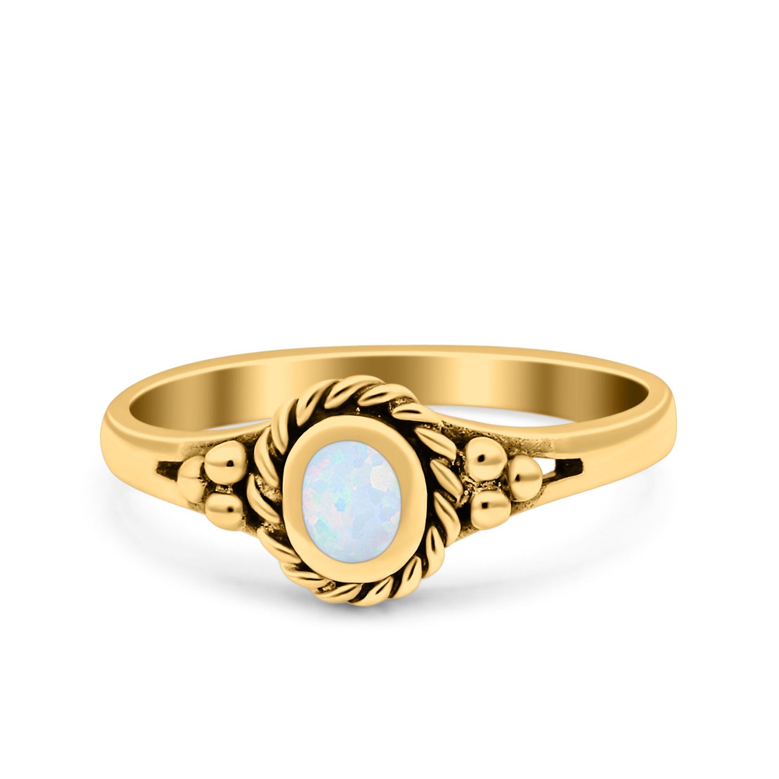 Vintage Style Lab Opal Petite Dainty Ring Solid Oxidized 925 Sterling Silver