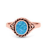 Filigree Petite Dainty Lab Opal Ring Solid Round Oxidized 925 Sterling Silver