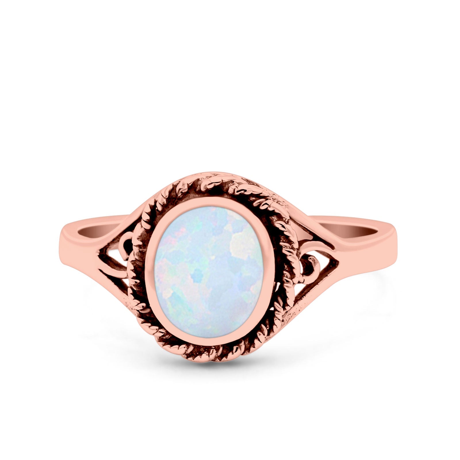 Filigree Petite Dainty Lab Opal Ring Solid Round Oxidized 925 Sterling Silver