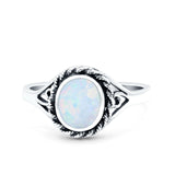 Filigree Petite Dainty Lab Opal Ring Solid Round Oxidized 925 Sterling Silver