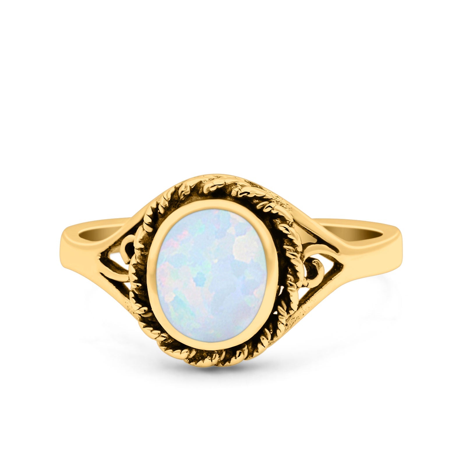 Filigree Petite Dainty Lab Opal Ring Solid Round Oxidized 925 Sterling Silver