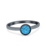 Petite Dainty Lab Opal Ring Solid Round Oxidized 925 Sterling Silver