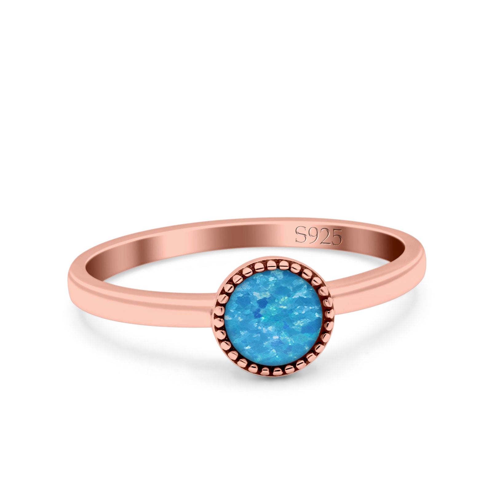 Petite Dainty Lab Opal Ring Solid Round Oxidized 925 Sterling Silver