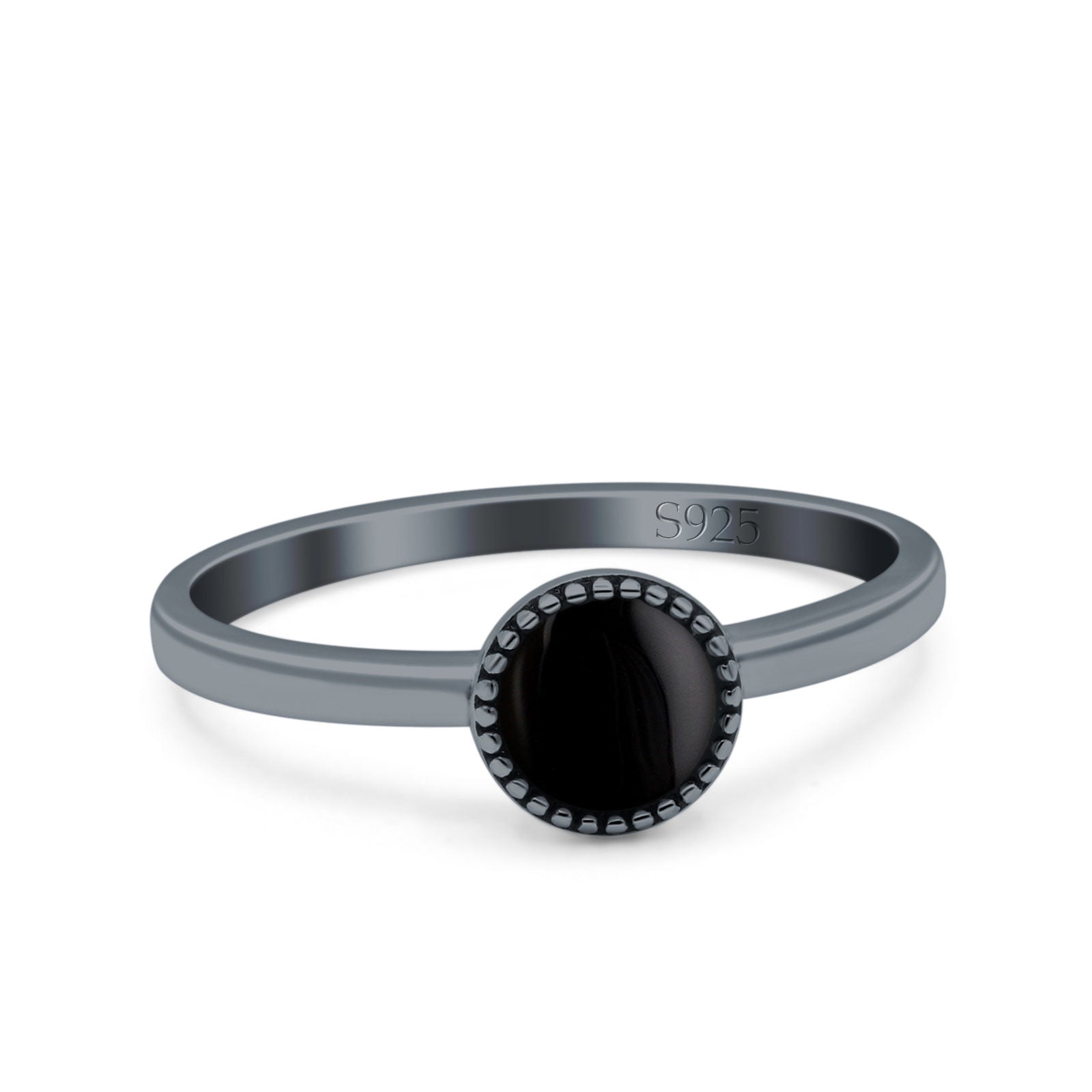 Petite Dainty Lab Opal Ring Solid Round Oxidized 925 Sterling Silver