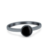 Petite Dainty Lab Opal Ring Solid Round Oxidized 925 Sterling Silver