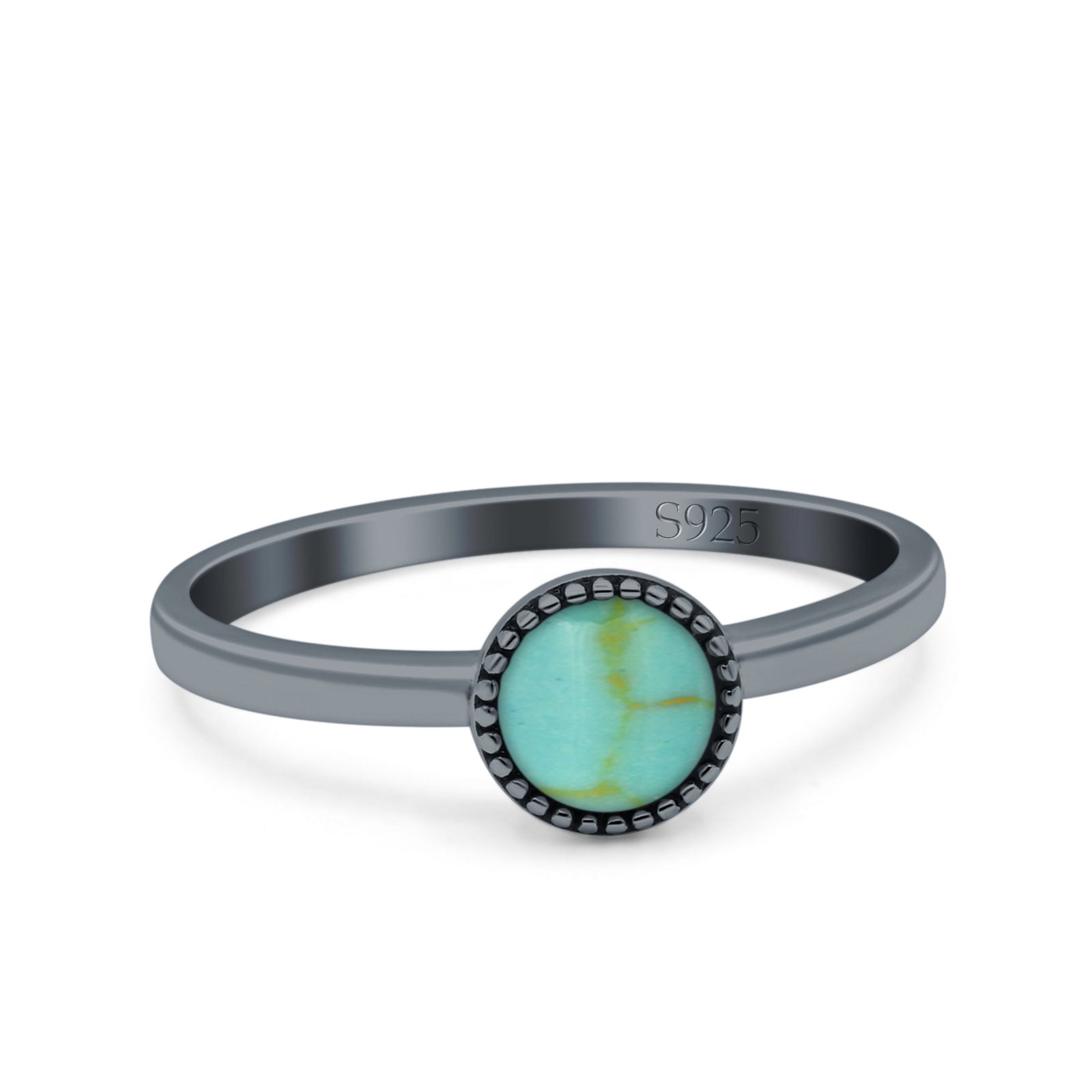 Petite Dainty Lab Opal Ring Solid Round Oxidized 925 Sterling Silver