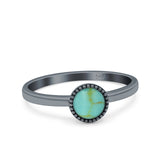 Petite Dainty Lab Opal Ring Solid Round Oxidized 925 Sterling Silver