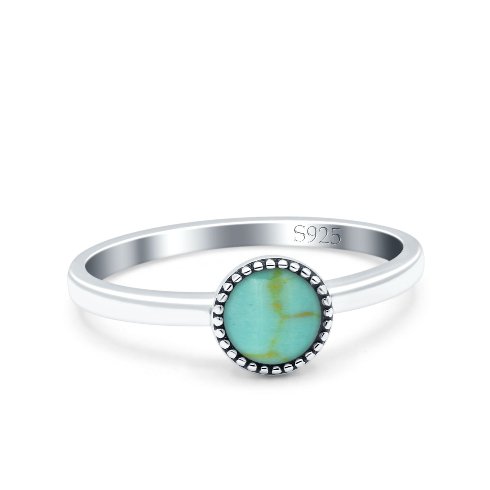 Petite Dainty Lab Opal Ring Solid Round Oxidized 925 Sterling Silver