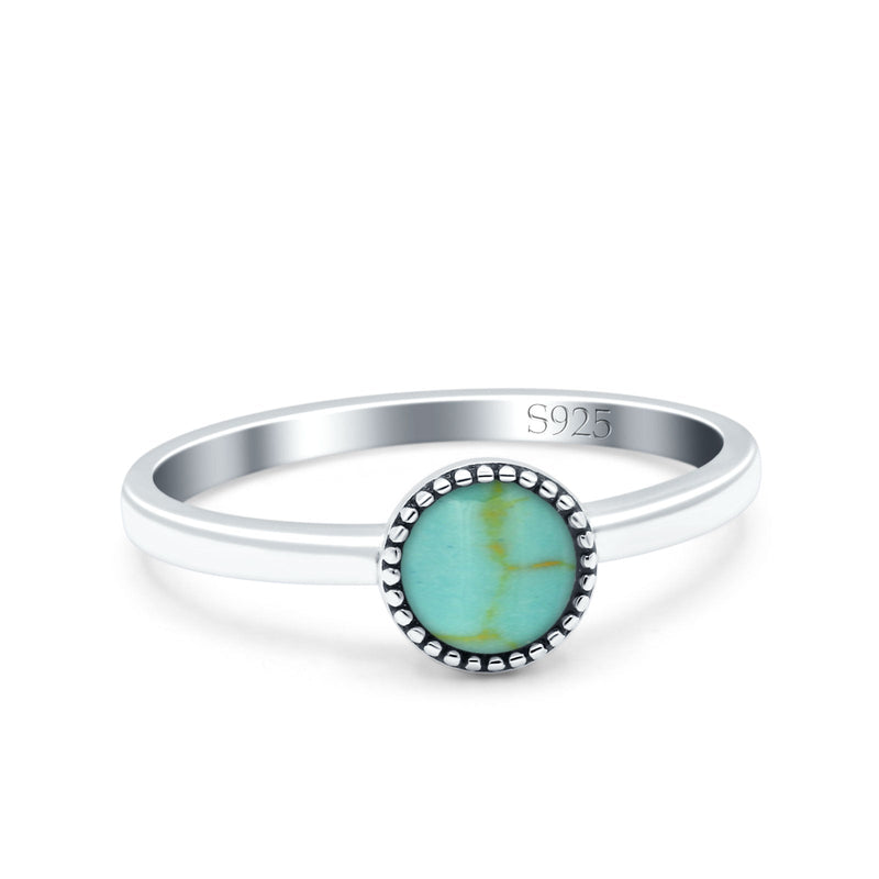 Petite Dainty Lab Opal Ring Solid Round Oxidized 925 Sterling Silver