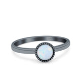 Petite Dainty Lab Opal Ring Solid Round Oxidized 925 Sterling Silver