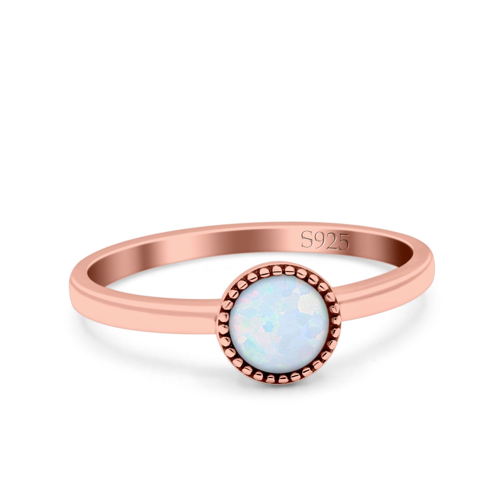 Petite Dainty Lab Opal Ring Solid Round Oxidized 925 Sterling Silver
