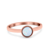 Petite Dainty Lab Opal Ring Solid Round Oxidized 925 Sterling Silver