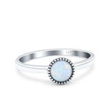 Petite Dainty Lab Opal Ring Solid Round Oxidized 925 Sterling Silver