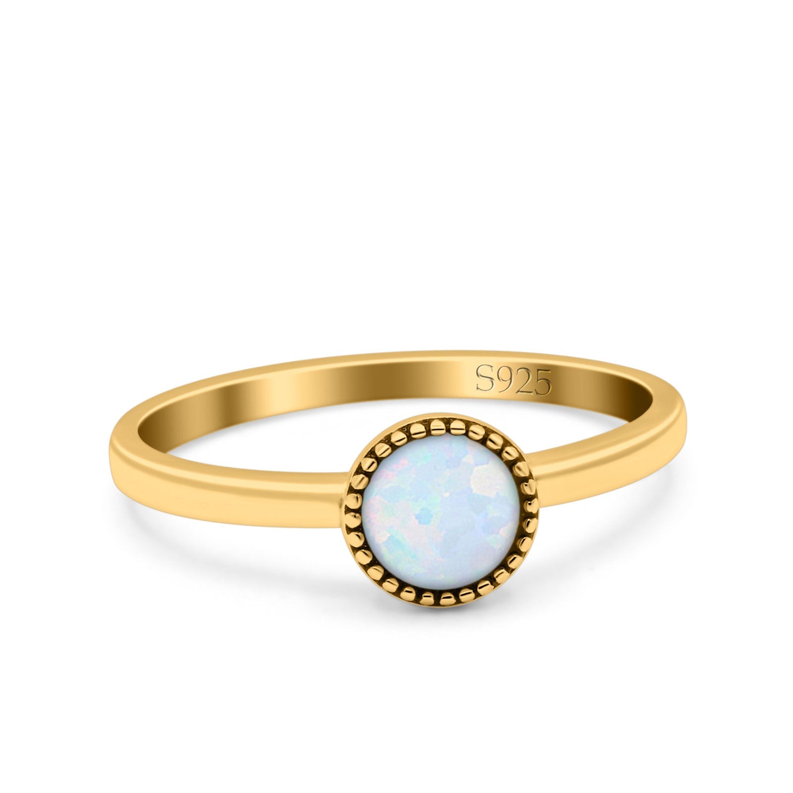 Petite Dainty Lab Opal Ring Solid Round Oxidized 925 Sterling Silver