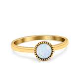 Petite Dainty Lab Opal Ring Solid Round Oxidized 925 Sterling Silver