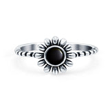 Flower Style Petite Dainty Round Lab Opal Ring Solid Oxidized 925 Sterling Silver (9mm)