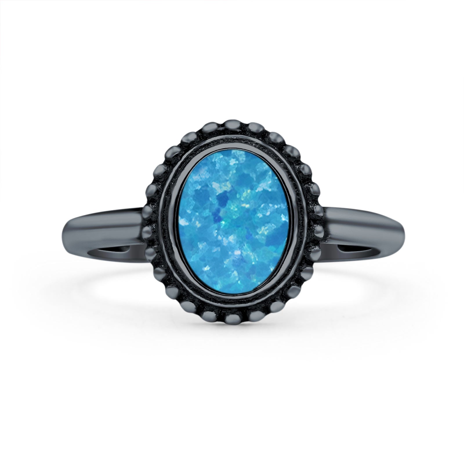 Petite Dainty Lab Opal Ring Solid Round Oxidized 925 Sterling Silver