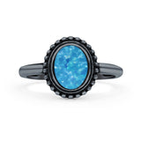 Petite Dainty Lab Opal Ring Solid Round Oxidized 925 Sterling Silver
