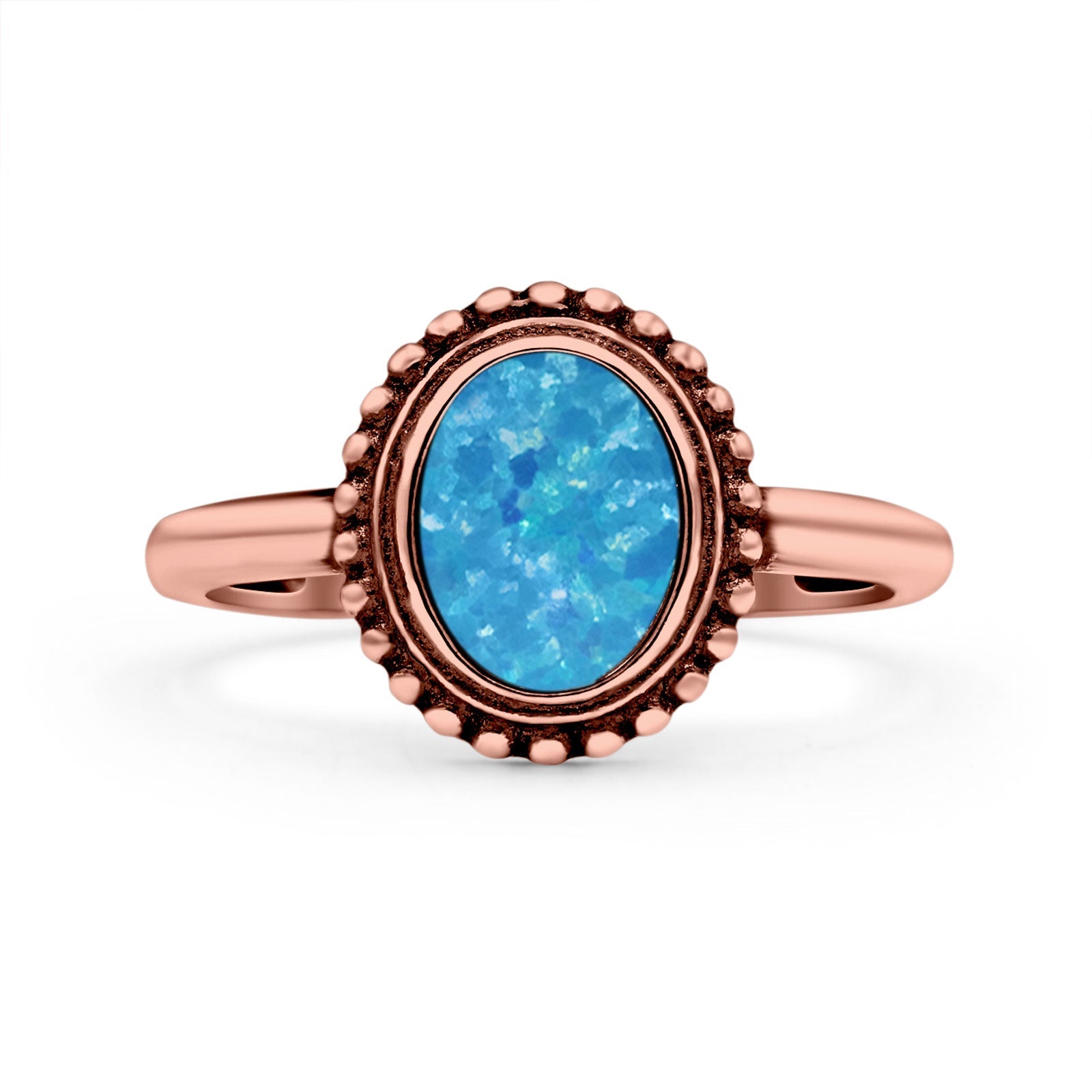 Petite Dainty Lab Opal Ring Solid Round Oxidized 925 Sterling Silver