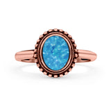 Petite Dainty Lab Opal Ring Solid Round Oxidized 925 Sterling Silver