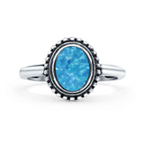 Petite Dainty Lab Opal Ring Solid Round Oxidized 925 Sterling Silver