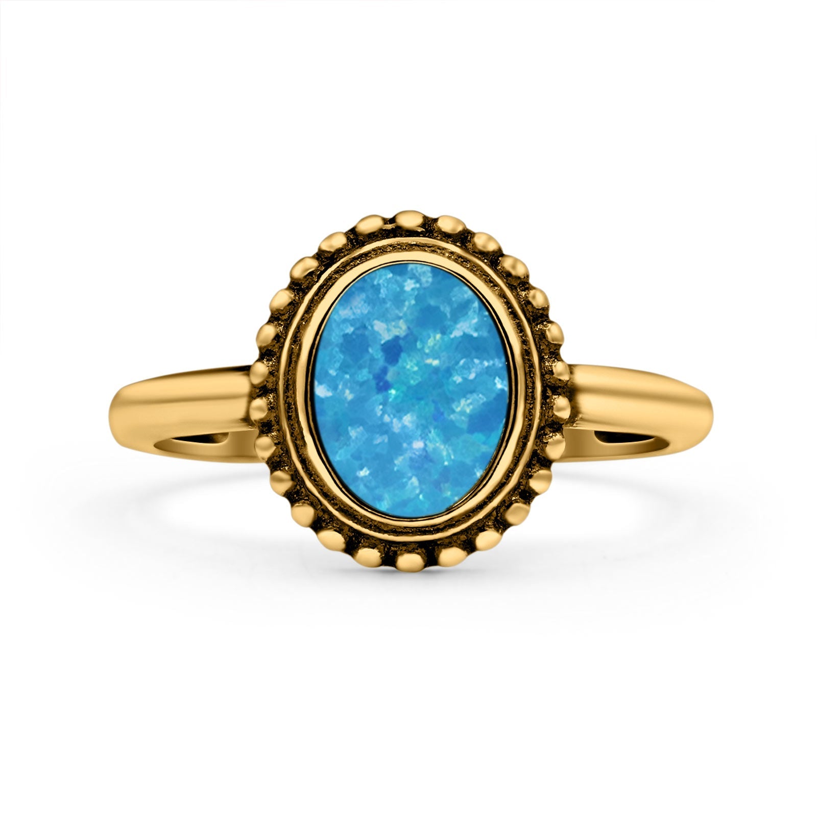 Petite Dainty Lab Opal Ring Solid Round Oxidized 925 Sterling Silver