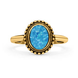 Petite Dainty Lab Opal Ring Solid Round Oxidized 925 Sterling Silver