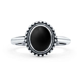 Petite Dainty Lab Opal Ring Solid Round Oxidized 925 Sterling Silver