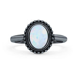Petite Dainty Lab Opal Ring Solid Round Oxidized 925 Sterling Silver