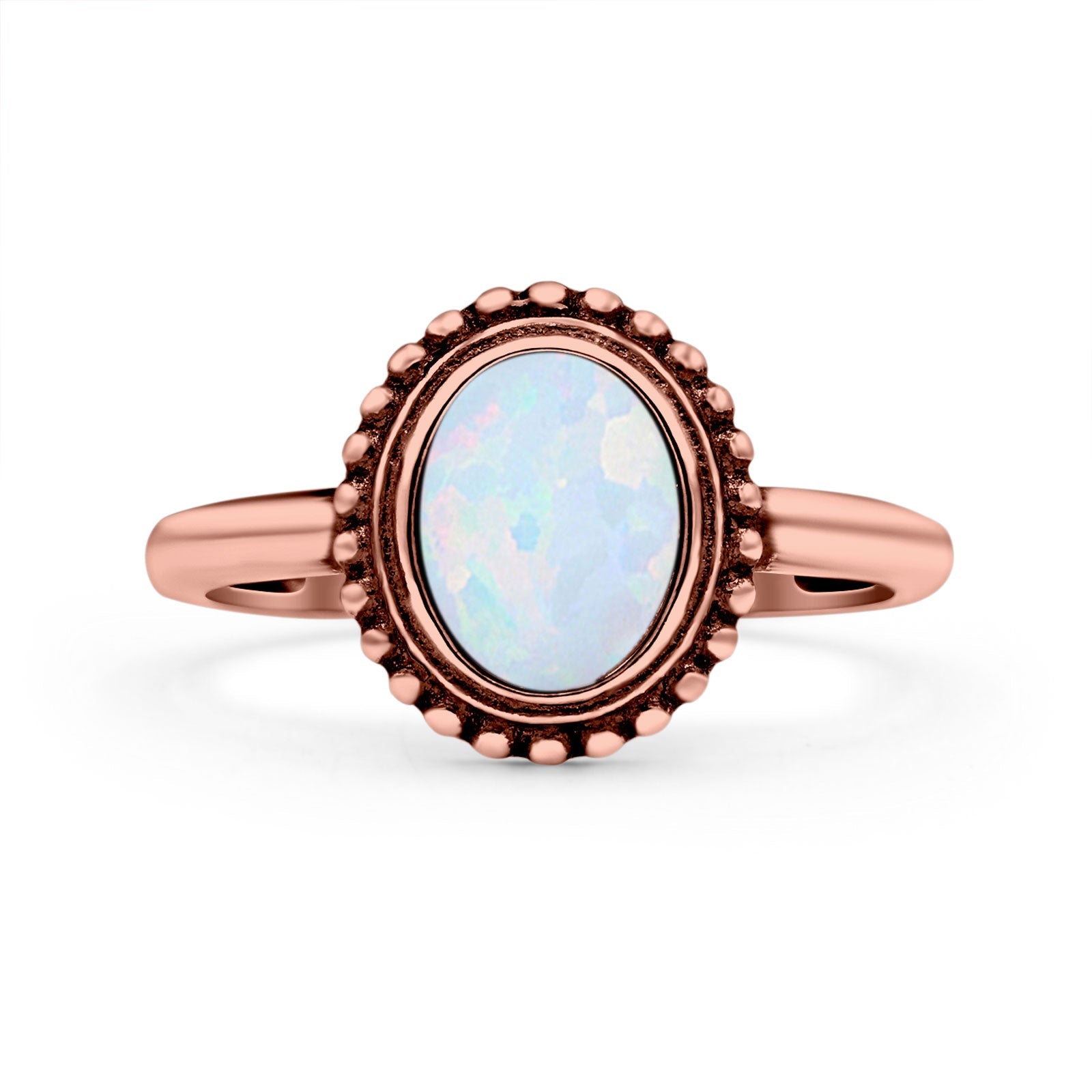Petite Dainty Lab Opal Ring Solid Round Oxidized 925 Sterling Silver