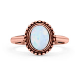 Petite Dainty Lab Opal Ring Solid Round Oxidized 925 Sterling Silver