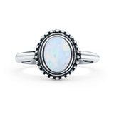 Petite Dainty Lab Opal Ring Solid Round Oxidized 925 Sterling Silver