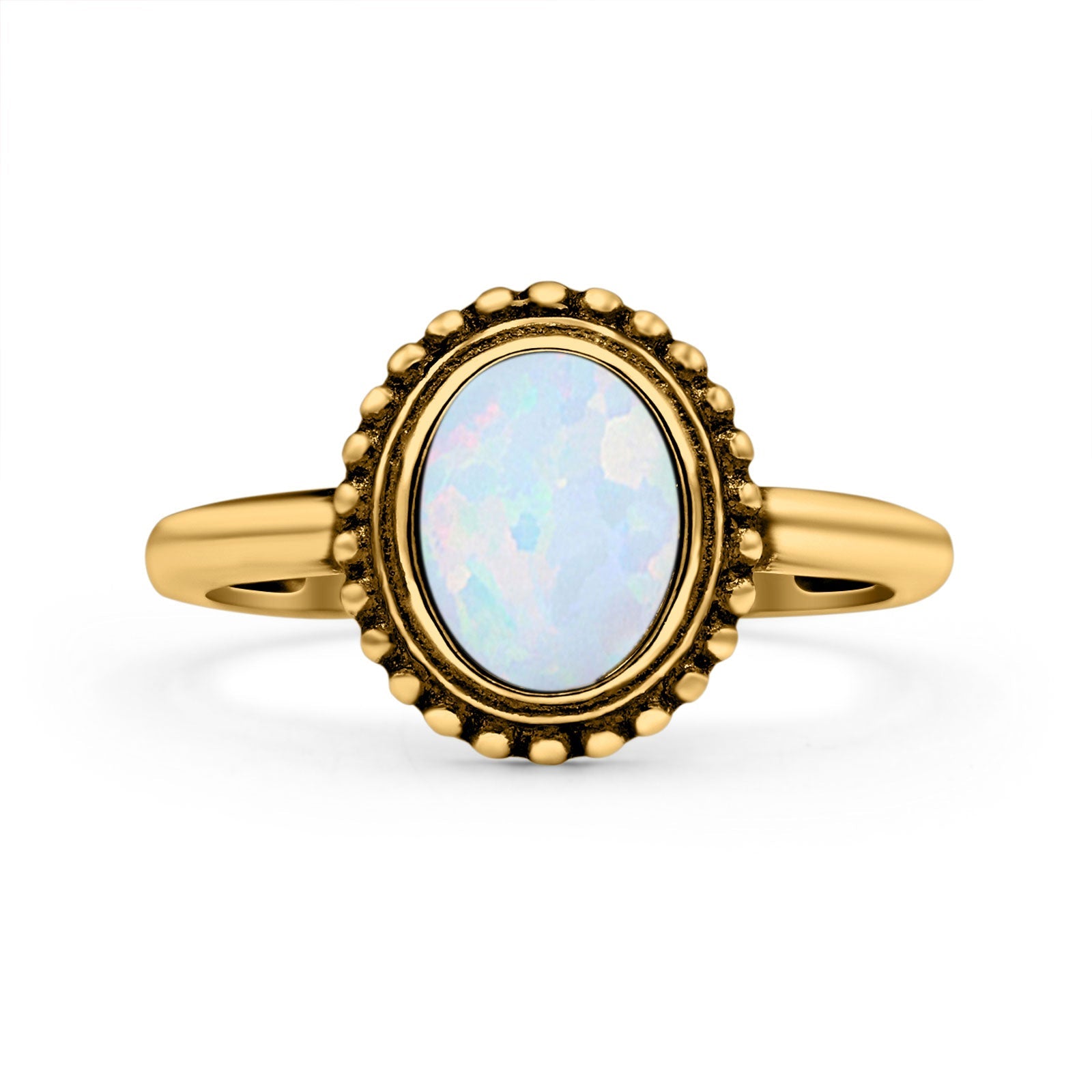 Petite Dainty Lab Opal Ring Solid Round Oxidized 925 Sterling Silver