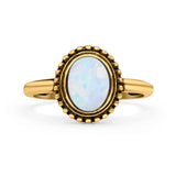 Petite Dainty Lab Opal Ring Solid Round Oxidized 925 Sterling Silver