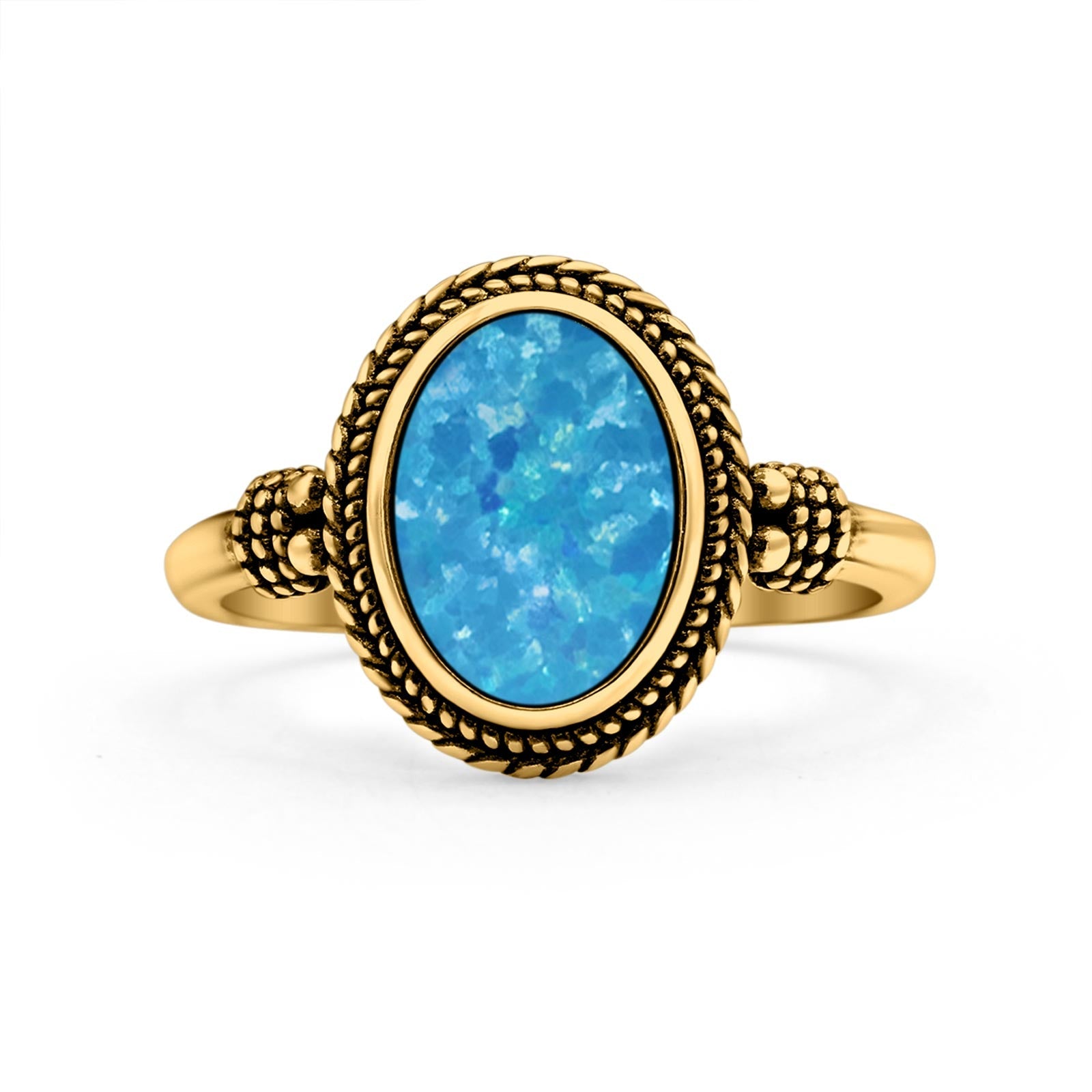 Petite Dainty Vintage Style Lab Opal Ring Solid Oval Oxidized 925 Sterling Silver