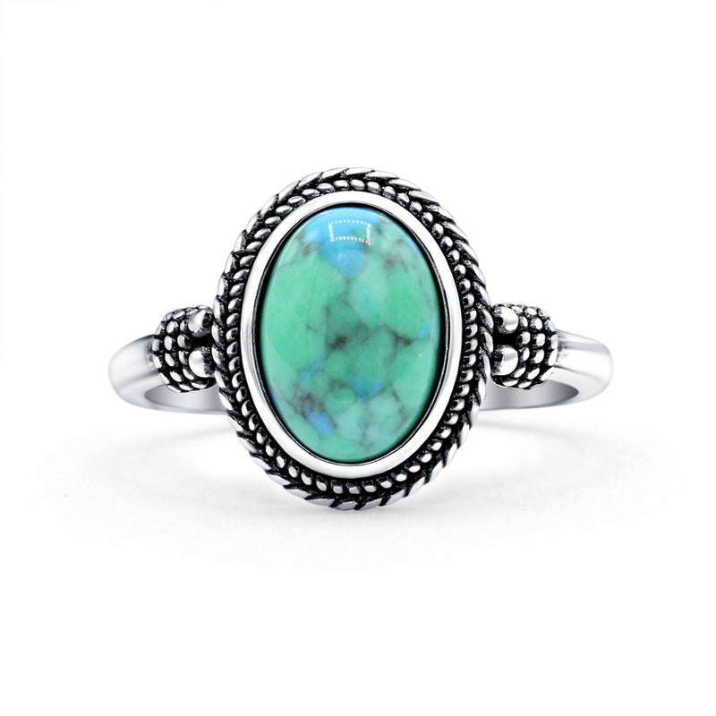 Petite Dainty Vintage Style Lab Opal Ring Solid Oval Oxidized 925 Sterling Silver