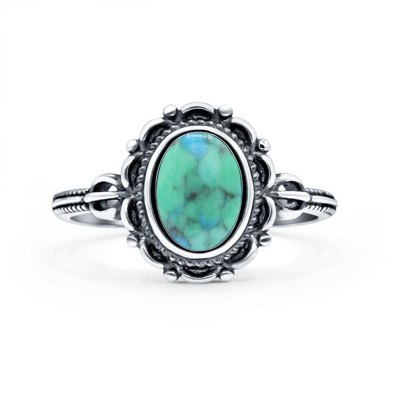 Vintage Style Petite Dainty Lab Opal Ring Solid Oval Oxidized 925 Sterling Silver