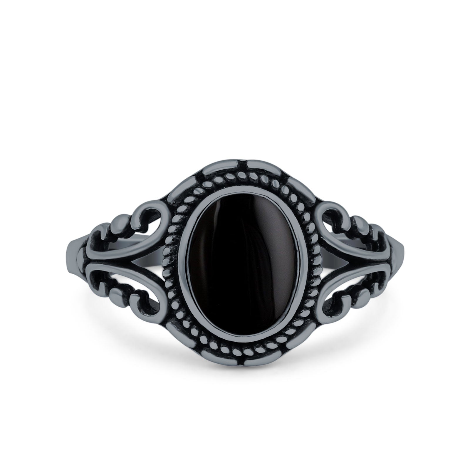 Filigree Vintage Style Oval Lab Opal Ring Solid Oxidized 925 Sterling Silver