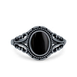 Filigree Vintage Style Oval Lab Opal Ring Solid Oxidized 925 Sterling Silver
