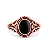 Filigree Vintage Style Oval Lab Opal Ring Solid Oxidized 925 Sterling Silver