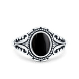Filigree Vintage Style Oval Lab Opal Ring Solid Oxidized 925 Sterling Silver