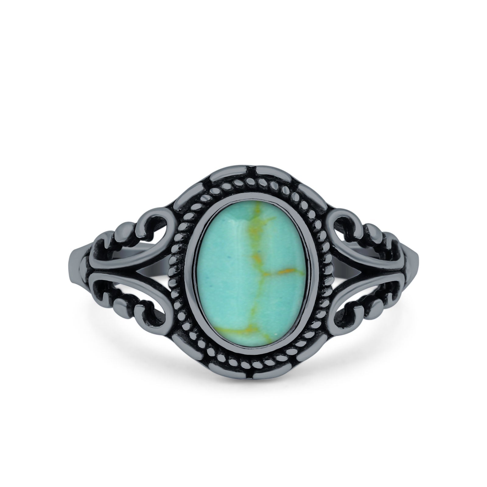 Filigree Vintage Style Oval Lab Opal Ring Solid Oxidized 925 Sterling Silver