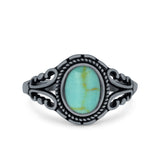 Filigree Vintage Style Oval Lab Opal Ring Solid Oxidized 925 Sterling Silver