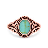Filigree Vintage Style Oval Lab Opal Ring Solid Oxidized 925 Sterling Silver